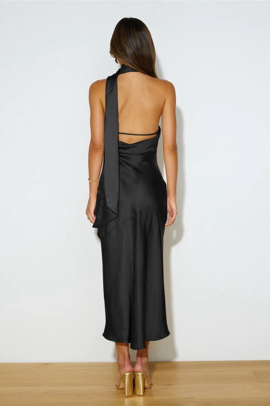 Chloe™ | Luxury Silk Midi Dress with Halter Neck