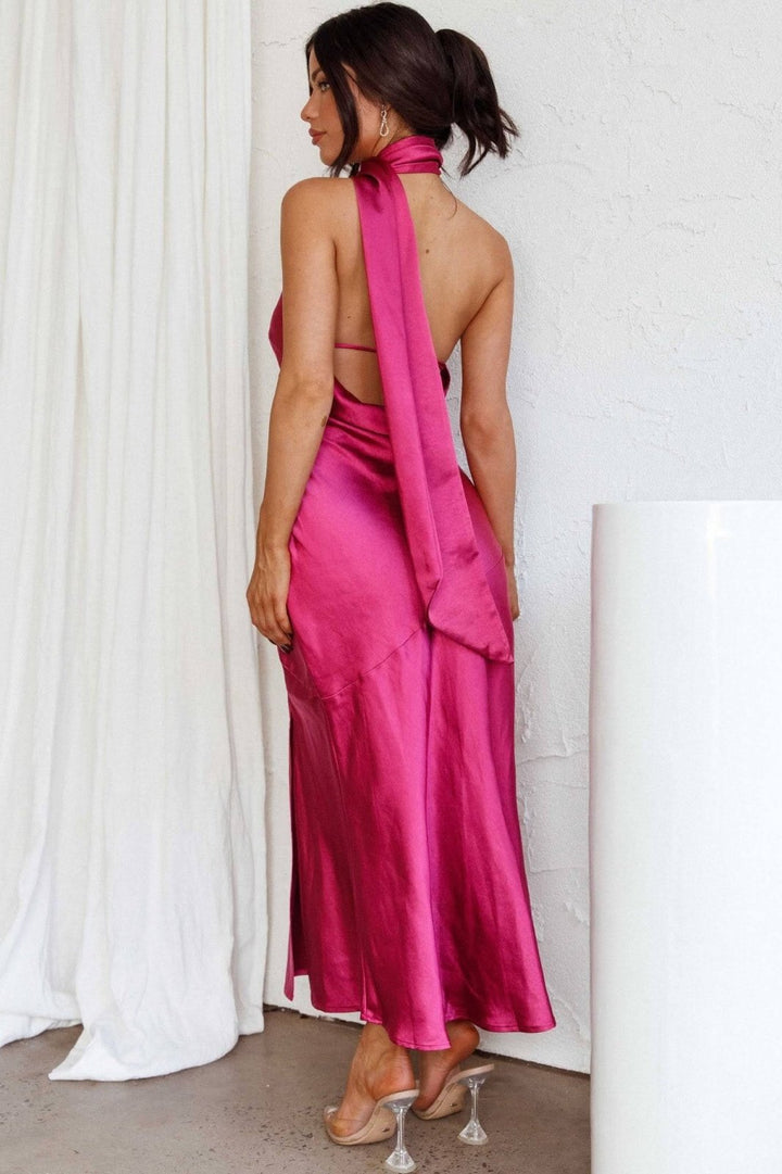 Chloe™ | Luxury Silk Midi Dress with Halter Neck