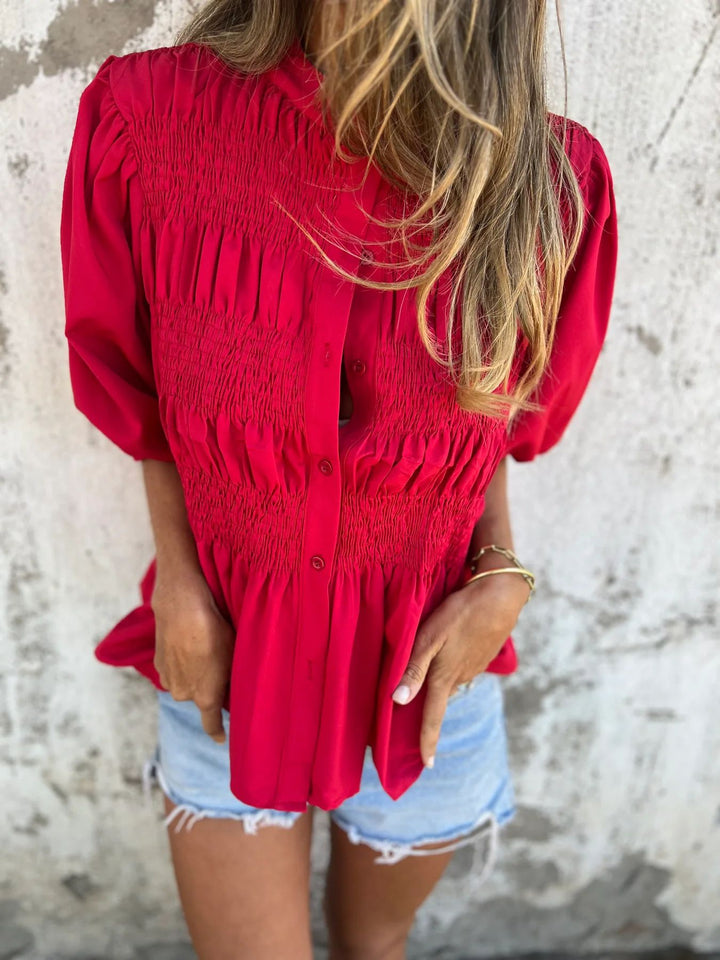 Eliza - Pleated Button-Up Blouse