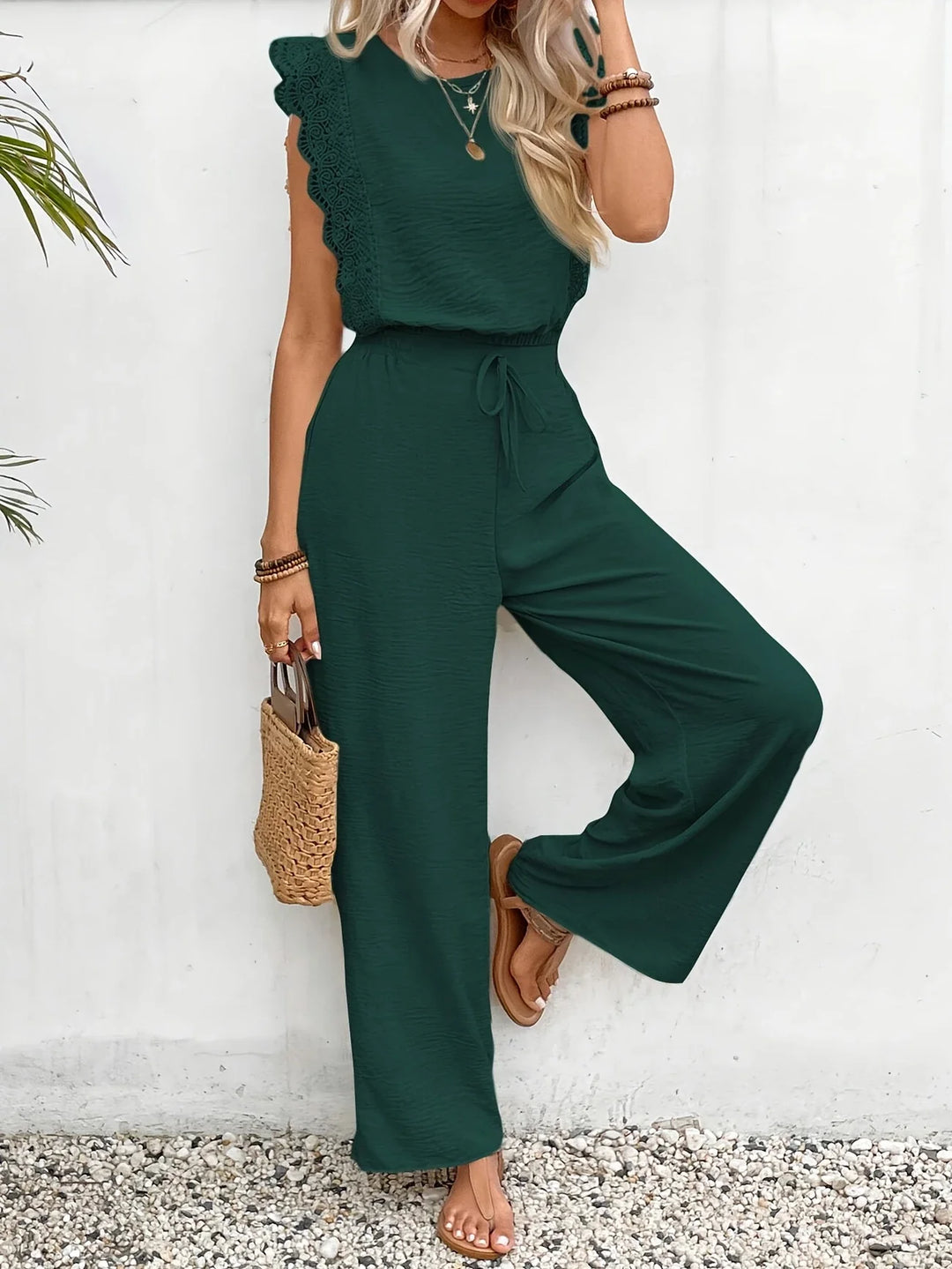Ziva - Elegant Lace Top And Wide Leg Pants