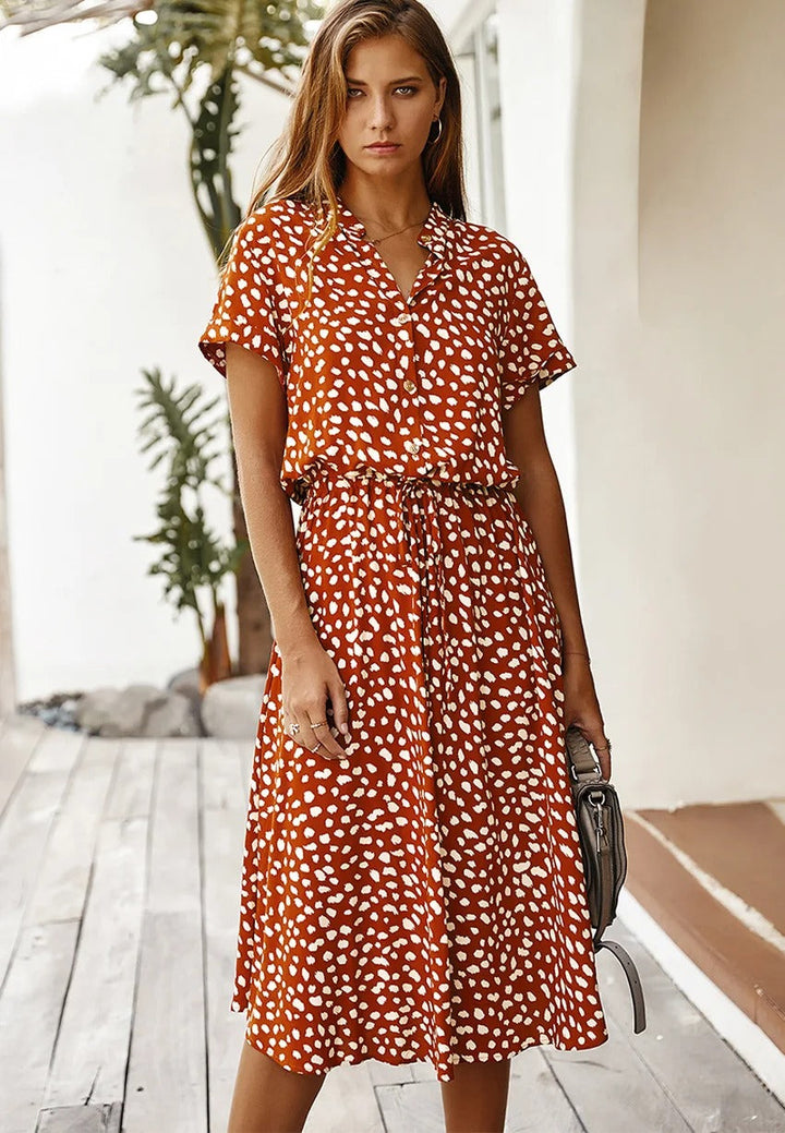 Lorvanna – Comfortable Summer Dress with Stylish Print and Short Sleeves