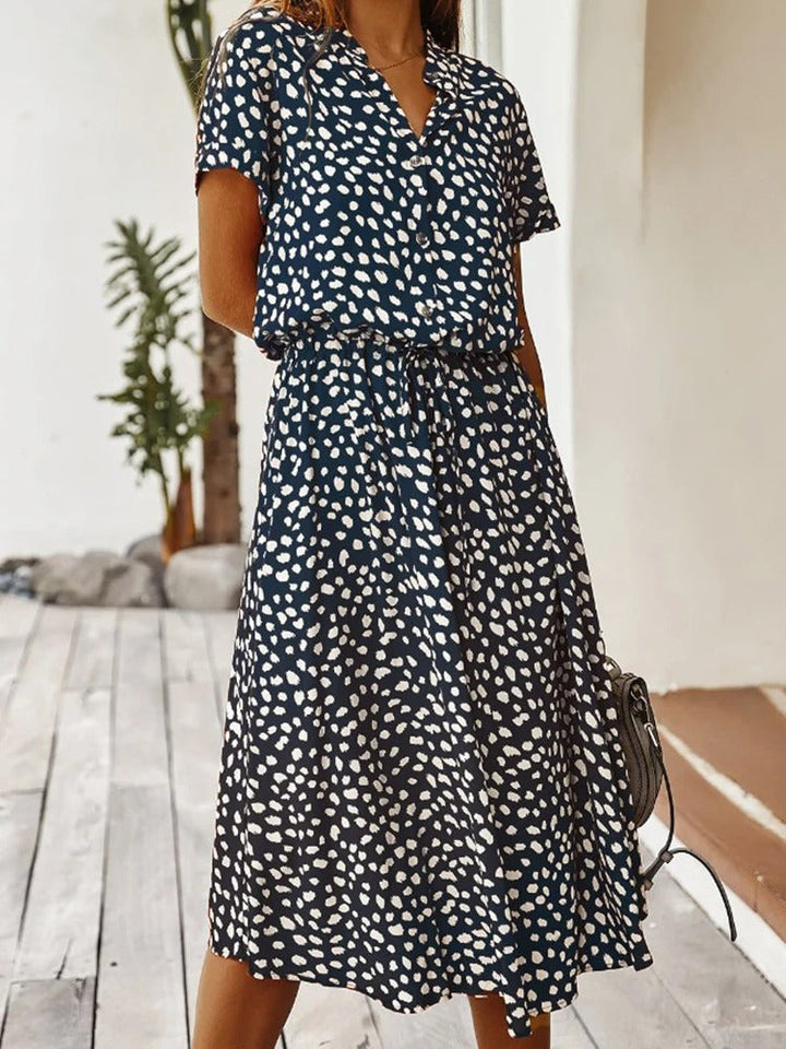 Lorvanna – Comfortable Summer Dress with Stylish Print and Short Sleeves