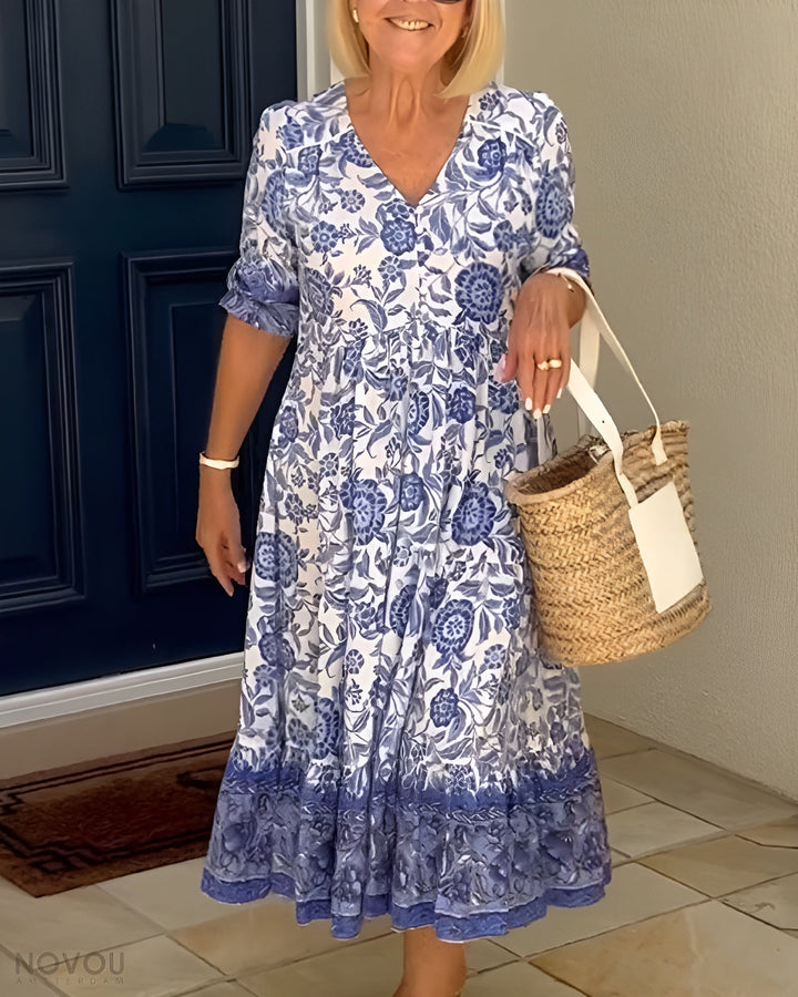Arielle - Elegant Floral Dress with V-Neck