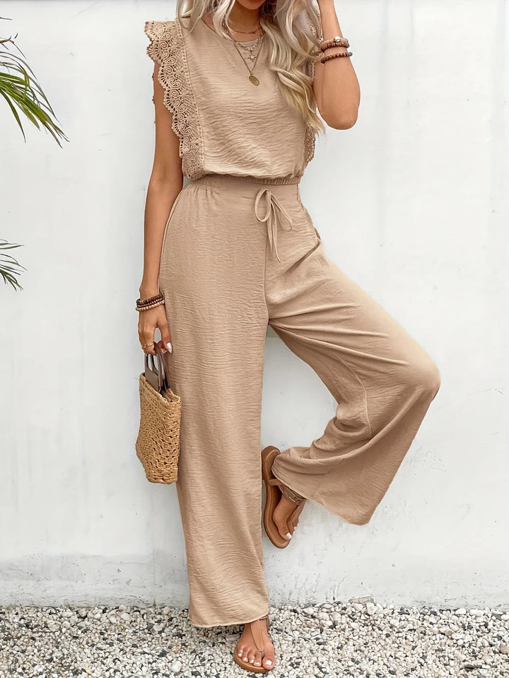 Ziva - Elegant Lace Top And Wide Leg Pants