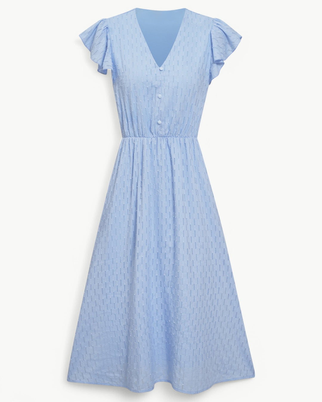 Lara™ | V-Neck Midi Dress with Ruffled Sleeves