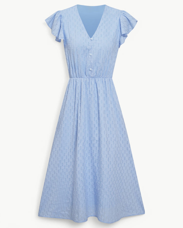Lara™ | V-Neck Midi Dress with Ruffled Sleeves