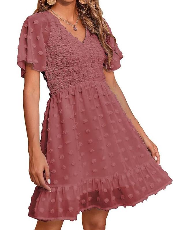 Suzanne - Elegant Smocked Swiss Dot Mini Dress