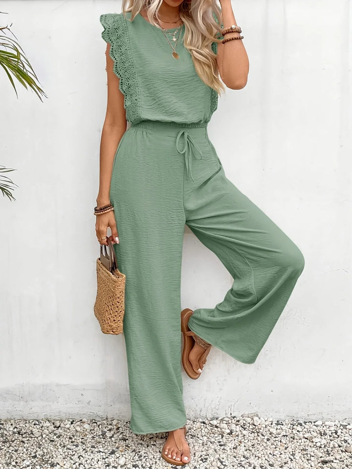 Ziva - Elegant Lace Top And Wide Leg Pants