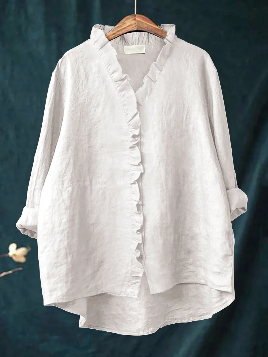 Diana | Ruffled Cotton-Linen Shirt