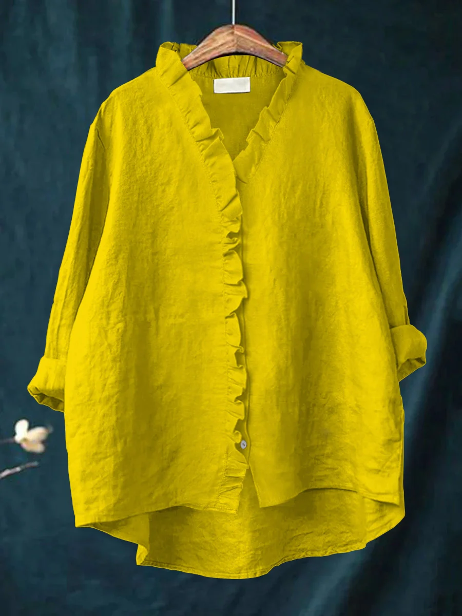 Diana | Ruffled Cotton-Linen Shirt