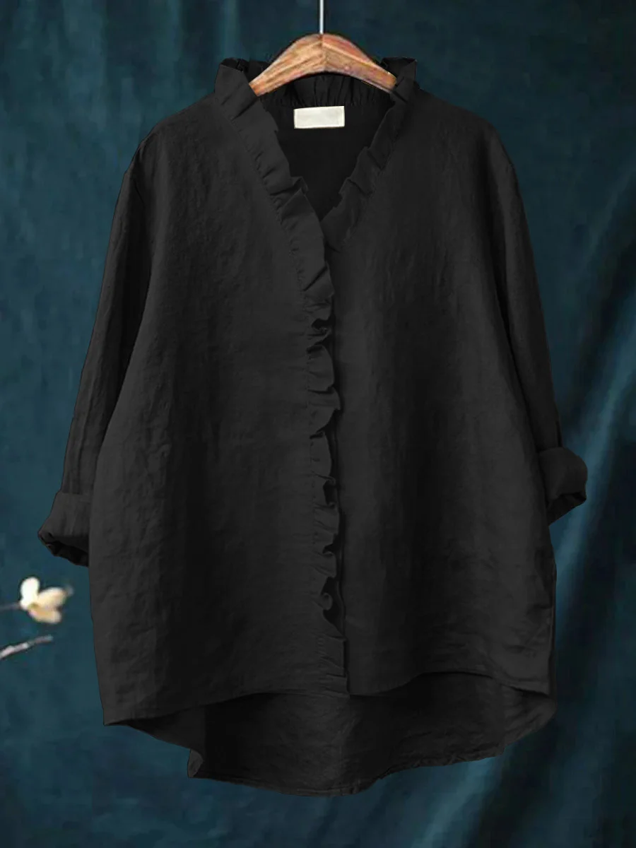 Diana | Ruffled Cotton-Linen Shirt