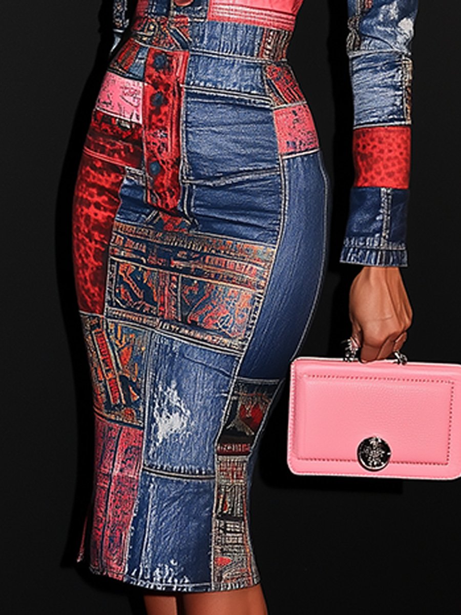 Nora | Patchwork Bodycon Midi Dress