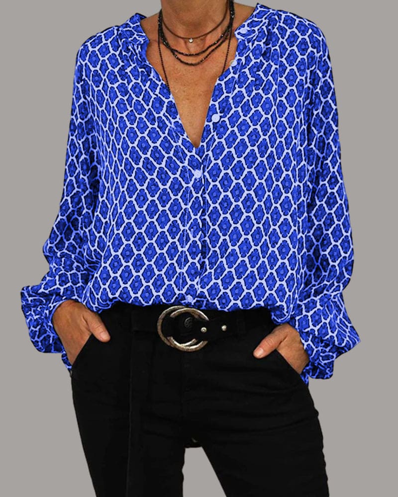 Ella - Geometric V-Neck Blouse