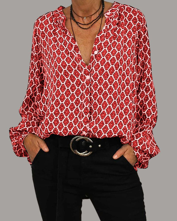 Ella - Geometric V-Neck Blouse