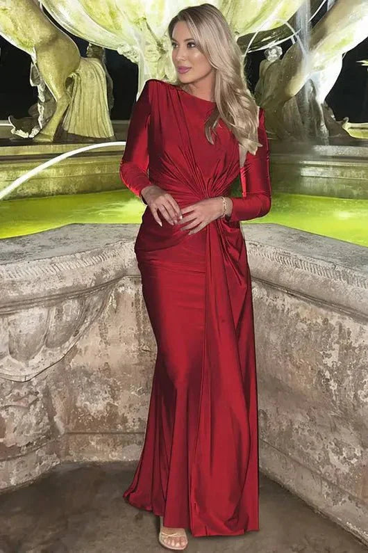 Michaela™ | Elegant Maxi Dress with Long Sleeves and Ruffles