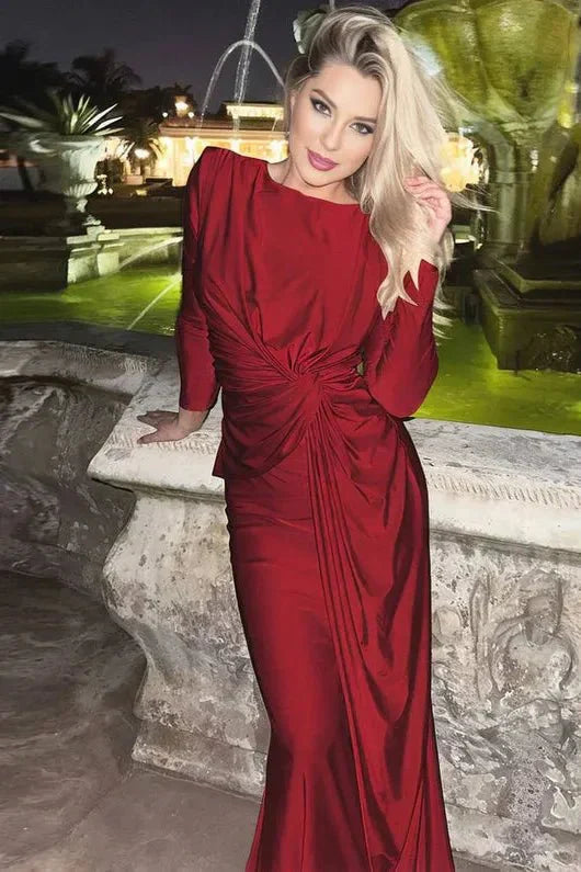 Michaela™ | Elegant Maxi Dress with Long Sleeves and Ruffles