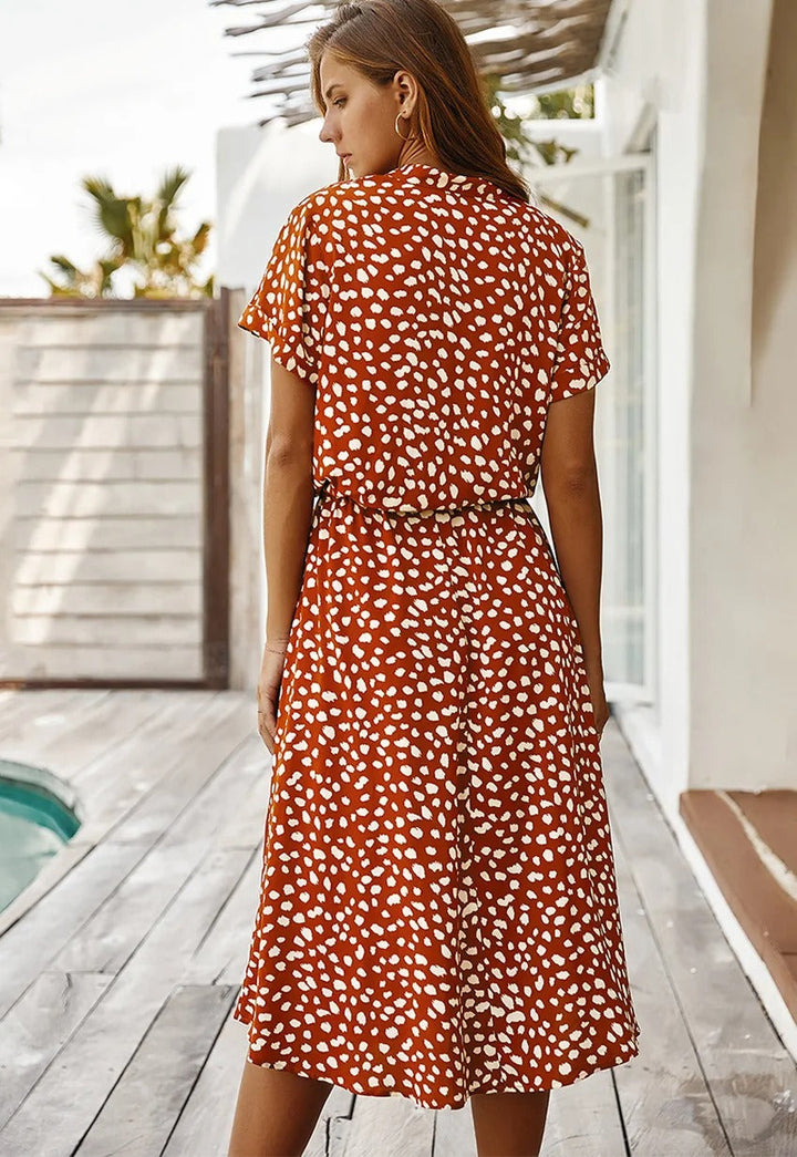 Lorvanna – Comfortable Summer Dress with Stylish Print and Short Sleeves