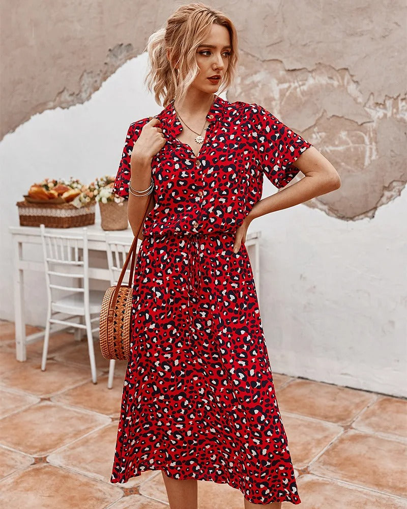 Lorvanna – Comfortable Summer Dress with Stylish Print and Short Sleeves