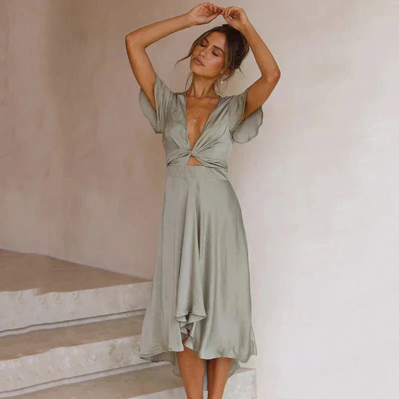 Rosella™ | Elegant Midi Dress with Ruffled Sleeves