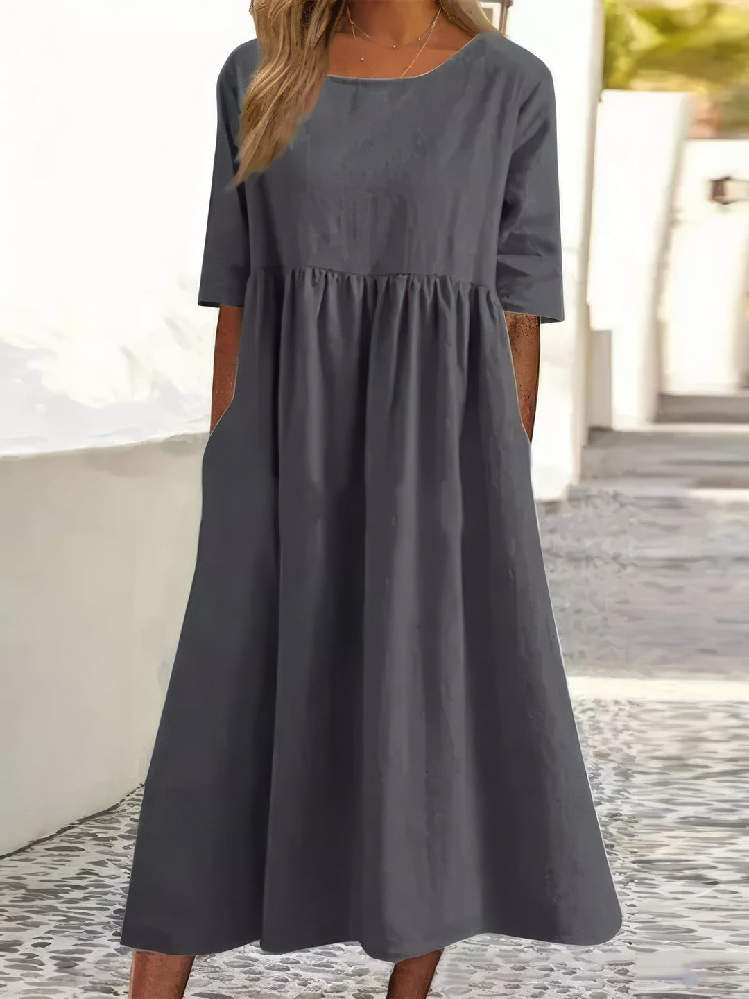 Maikee - Soft Dress With Round Neck And Pockets